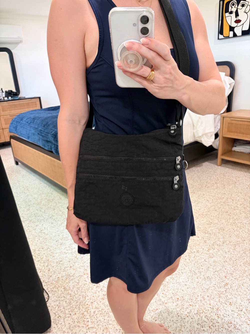 Kipling Black Compact Crossbody Bag with adjustable strap and 5 zipper pockets - Picture 6 of 8